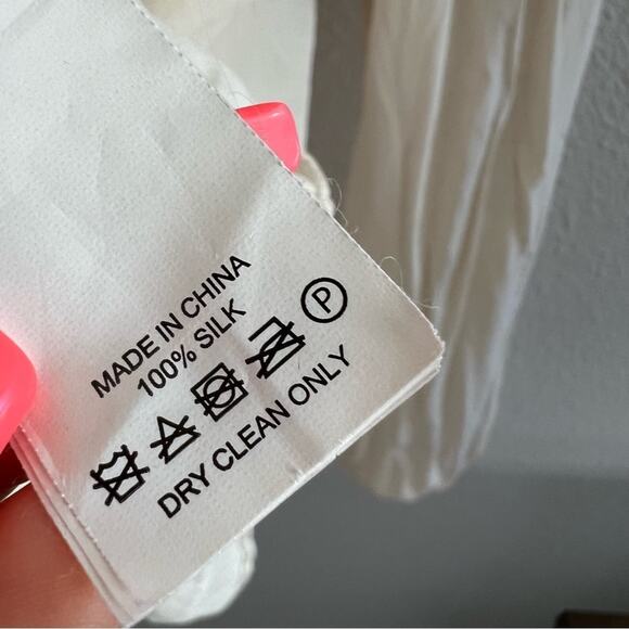 Kate Spade New York 100% Silk Neutral Cream Long Sleeve Top Medium - Picture 4 of 6